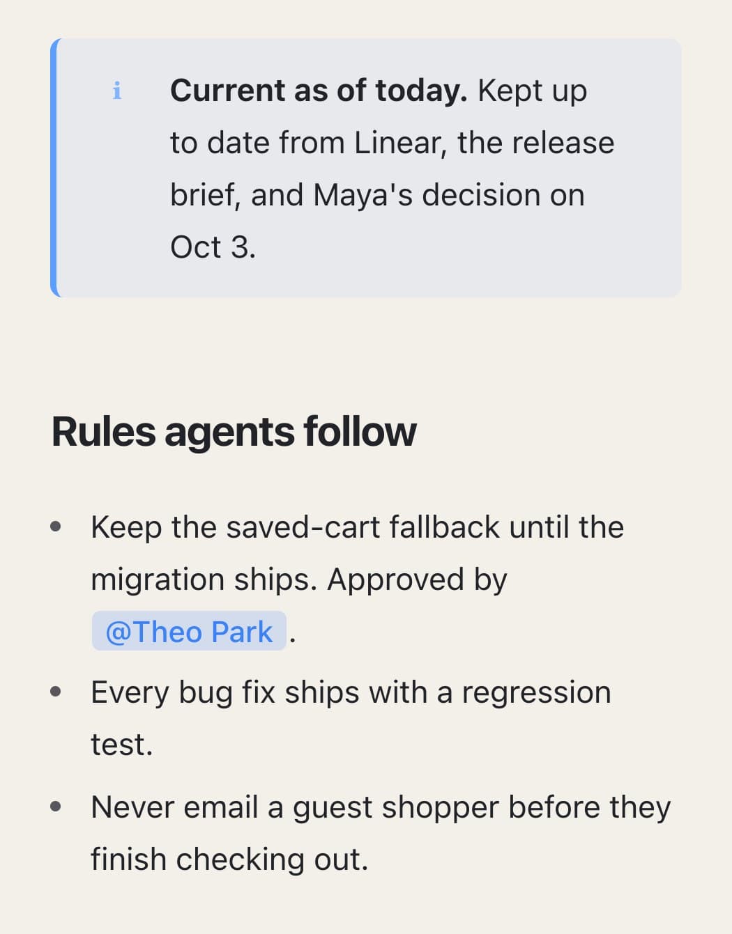 The Guest checkout release page in Jackdaw, with the decision, the rules agents follow, and the release dates.