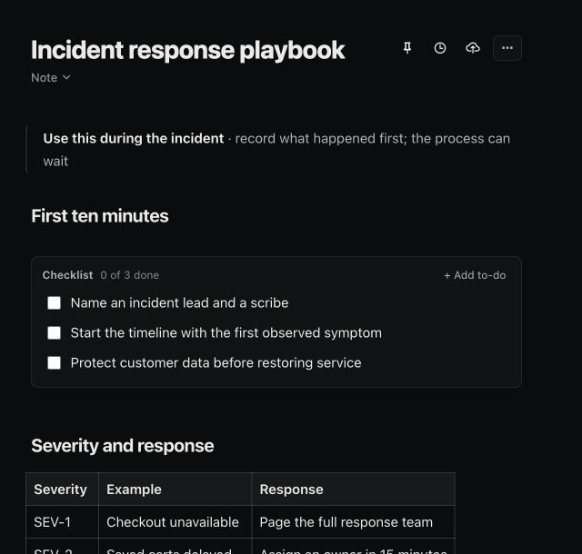 The incident response playbook page in the Jackdaw Wiki