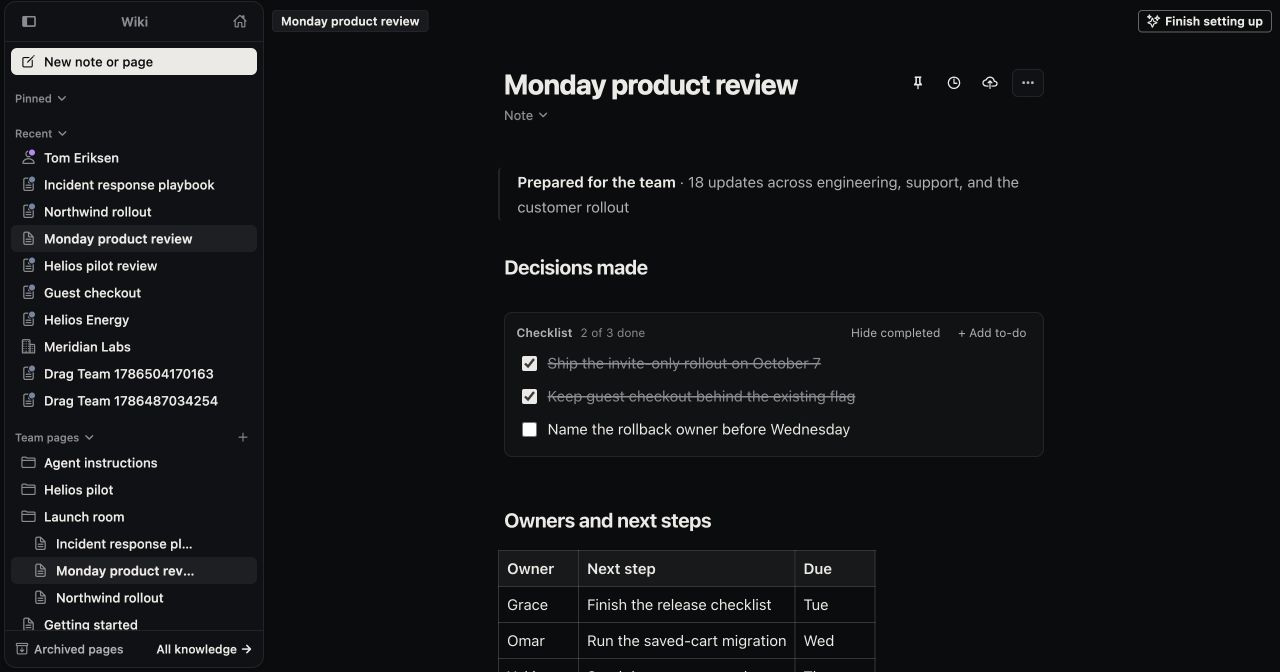 The Jackdaw Wiki with workspace navigation and a Monday product review page
